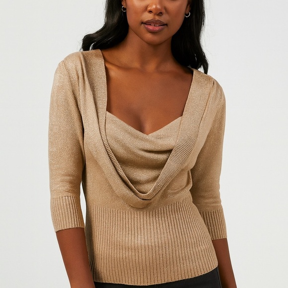 Charlotte Russe Tan Off-the-Shoulder Sweater Small y2k 90’s - Picture 1 of 7